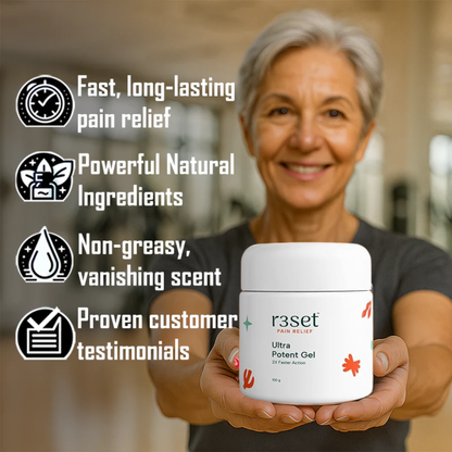 R3SET Ultra Potent Pain Relief Gel | 100% Natural Ingredients for Muscle, Joint, Back, Neck & Knee Pain | 2X Faster Action, Light Texture, No Side Effects, Safe for Daily Use - 100g