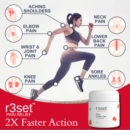 R3SET Ultra Potent Pain Relief Gel | 100% Natural Ingredients for Muscle, Joint, Back, Neck & Knee Pain | 2X Faster Action, Light Texture, No Side Effects, Safe for Daily Use - 100g